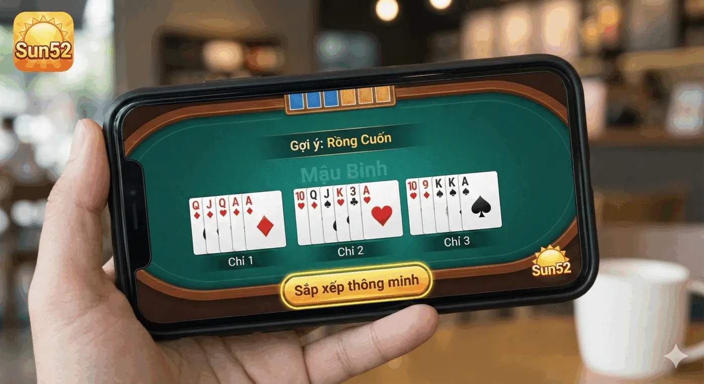 Chơi Game Bài Mậu Binh Sun52 – Bí Kíp Xếp Bài Ăn Chi & Link Tải 2025 1 Giao diện sắp xếp bài Mậu Binh thông minh tại Sun52
